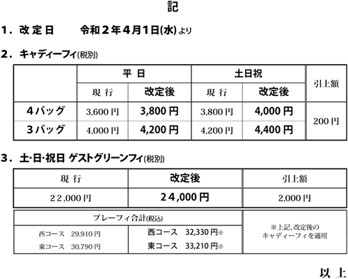 料金改定のお知らせ